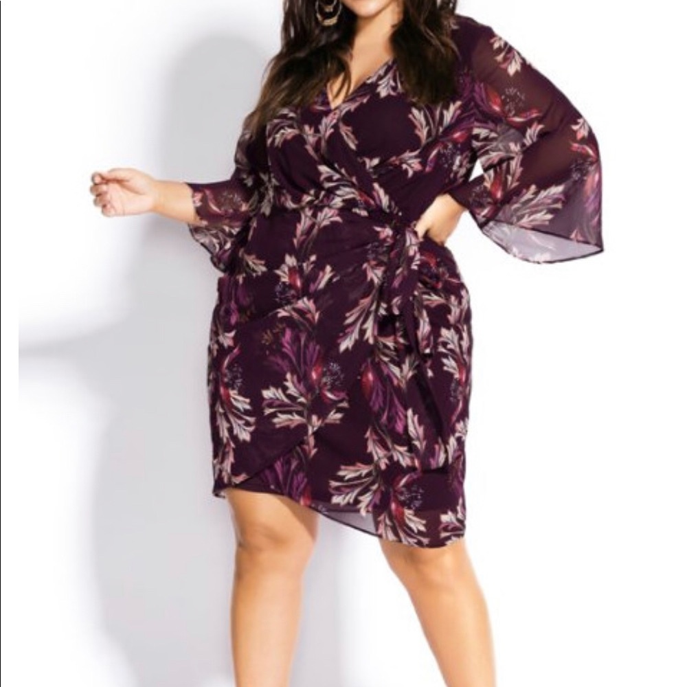 City Chic Opulent Vine Floral Faux-Wrap Dress
